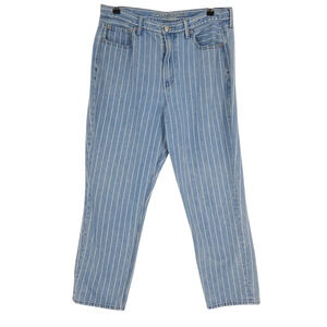 American Eagle Straight Mom Jeans 90s Medium Wash Stripe High Rise Denim 14